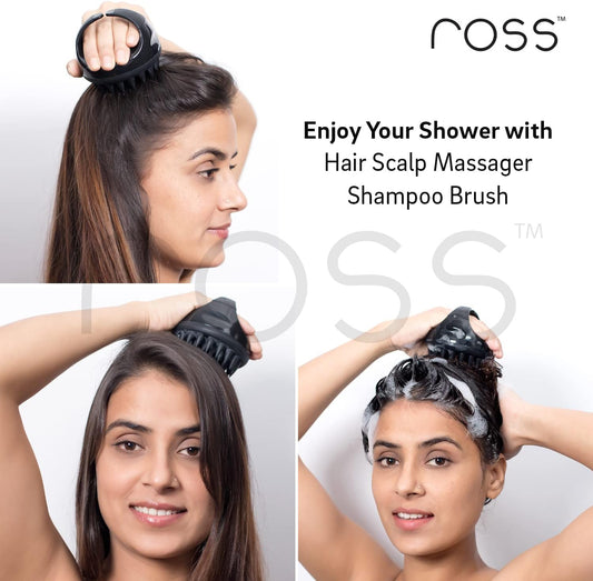 Ross Hair Scalp Massager Shampoo Brush with Soft Silicone Bristles for Anti Dandruff, Exfoliating with Scalp Care Manual Head Massager, 1 Count (Pack of 1) (Style 1, Black)