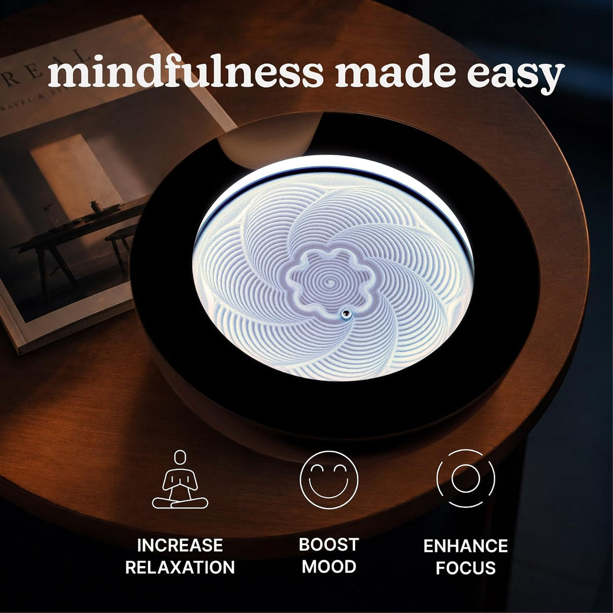 Homedics Drift 11” Sandscape – Version 2.0 with Updated Connected Experience, Smart Wi-Fi Zen Table Décor, LED Ambient Light, Modern Sand Art for Relaxation & Mindfulness, Home & Office Calm Décor