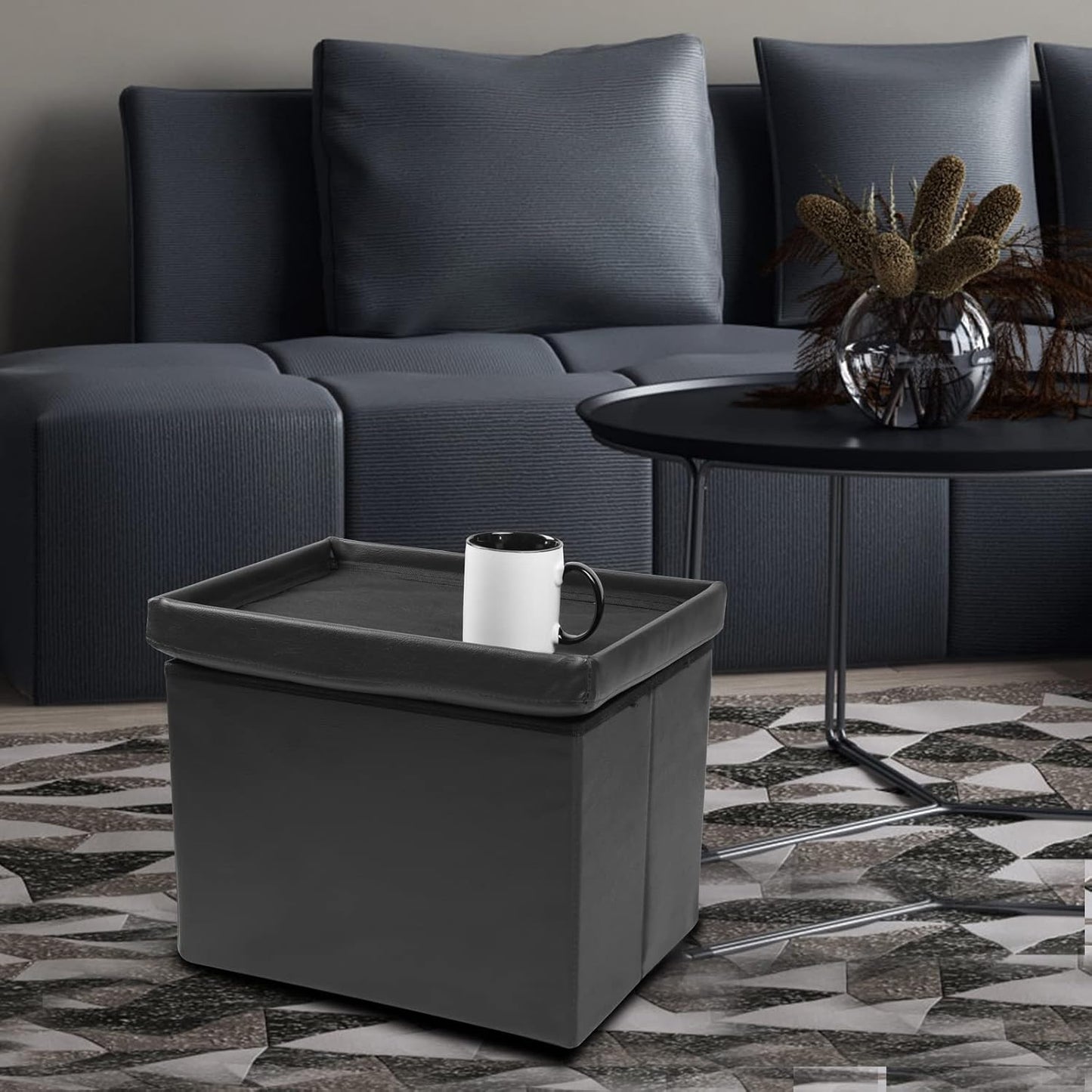 ALASDO Storage Ottoman Footrest Stool Small Ottoman with Storage Foldable Ottomans Foot Rest Footstool Bench for Living Room 17x13x13inches Grey