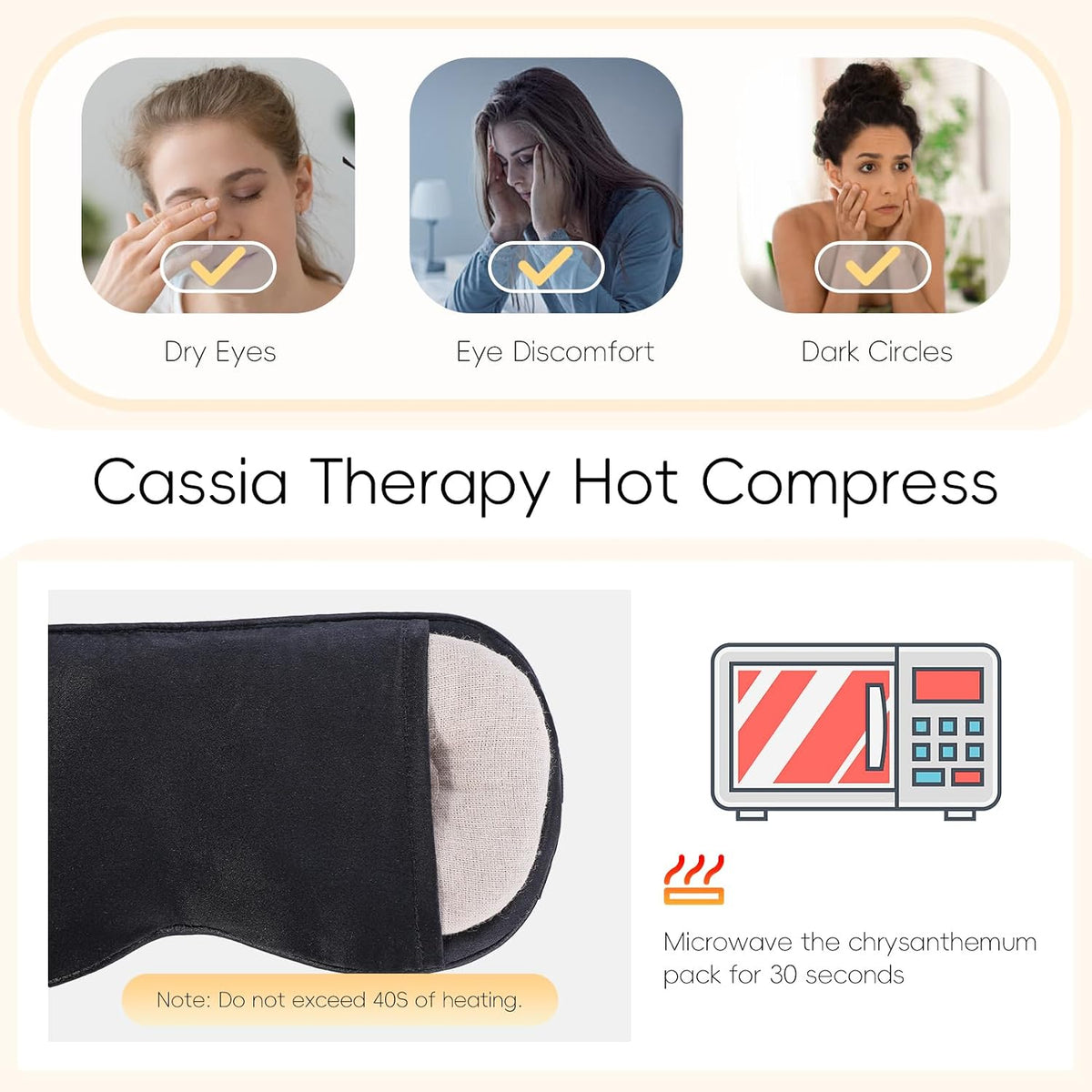 Heated Eye Mask (2-Packs), Moist Warm Compress Microwave with Flaxseed Cassia Seed, Weighted Eye Mask for Sleeping, Dry Eyes, Stye Eye Treatment, Relief Eye Fatigue (Black&Grey)