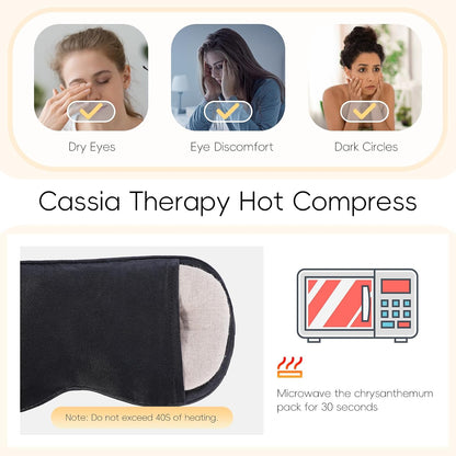 Heated Eye Mask (2-Packs), Moist Warm Compress Microwave with Flaxseed Cassia Seed, Weighted Eye Mask for Sleeping, Dry Eyes, Stye Eye Treatment, Relief Eye Fatigue (Black&Grey)