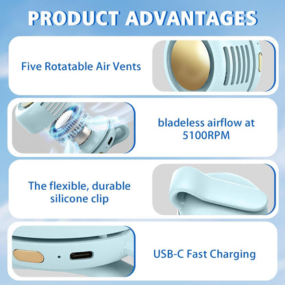 Portable Fan,Clip On Waist Bladeless, Ultra-Quiet Personal Mini Neck Fan