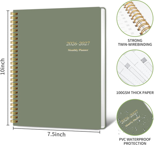 KMQOY Monthly Planner 2026-2027, 2026 Calendar 24 Months Planner, Jan 2026 - Dec 2027, 7.5"x10", Personal Calendar with Monthly Goals, To-Do List, Habit Tracker, 2 years for School Office Home Planning(Green)