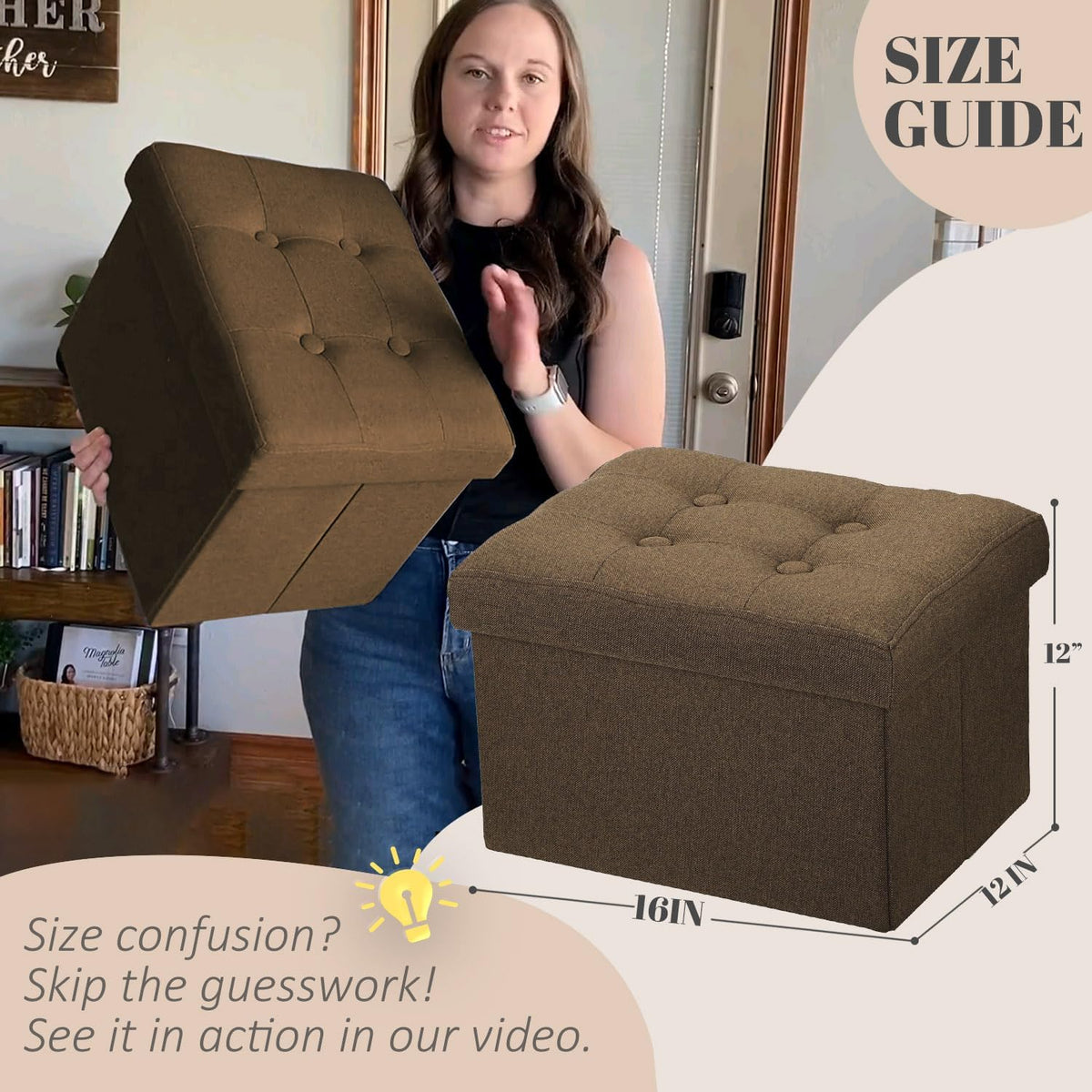 LINMAGCO Ottoman with Storage Small Foot Rest Stool Under Desk Stool Short Folding Footrest for Living Room Bedroom Home Office Dorm Dark Gray 16X12X12IN