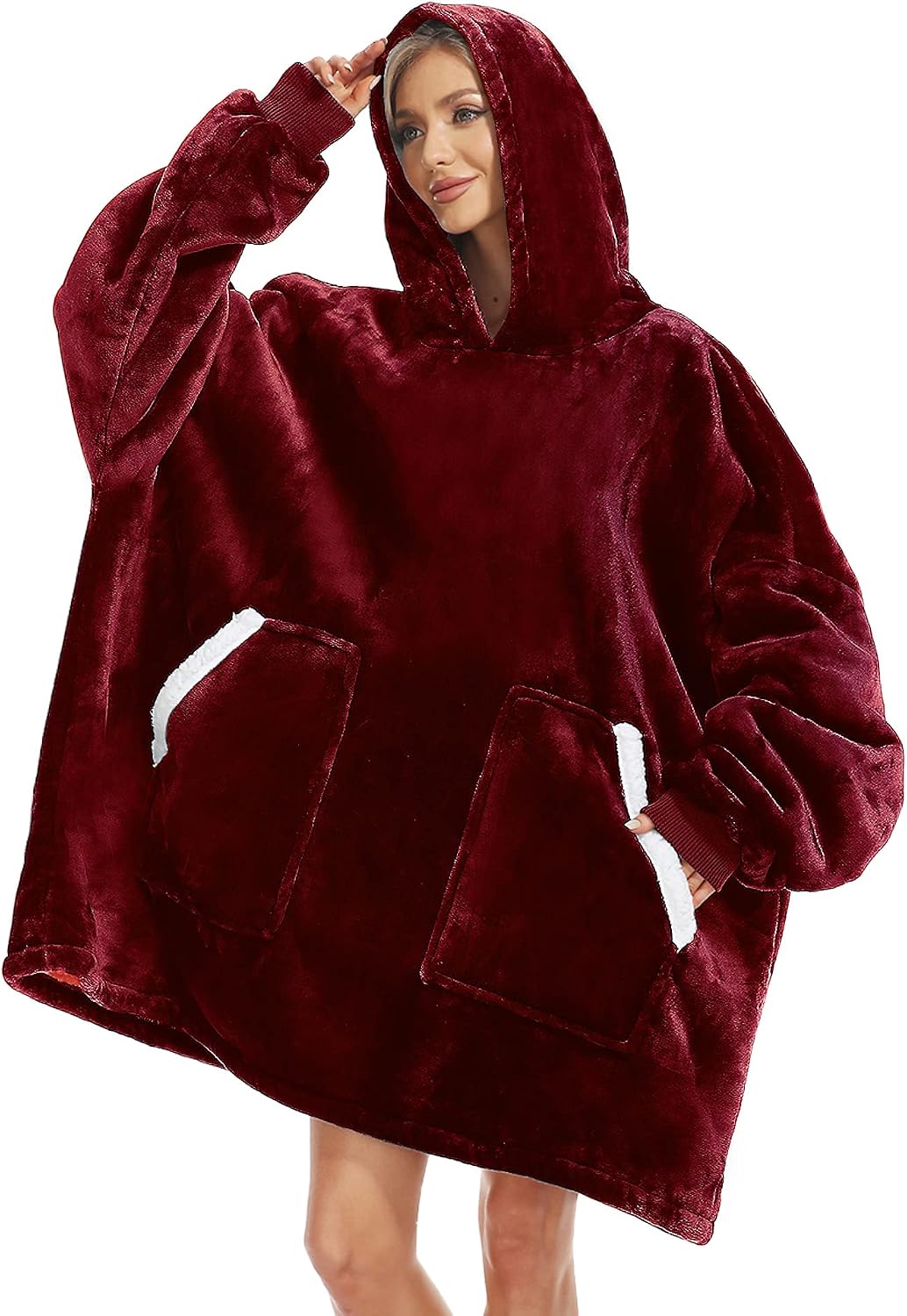 Kipswiza Wearable Blanket Hoodie Gifts for Women and Men, Oversized Cozy Warm Flannel Sherpa Hooded Blankets Sweatshirt with Giant Pockets for Adult and Teens, Dark Gray