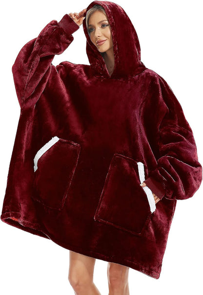 Kipswiza Wearable Blanket Hoodie Gifts for Women and Men, Oversized Cozy Warm Flannel Sherpa Hooded Blankets Sweatshirt with Giant Pockets for Adult and Teens, Dark Gray