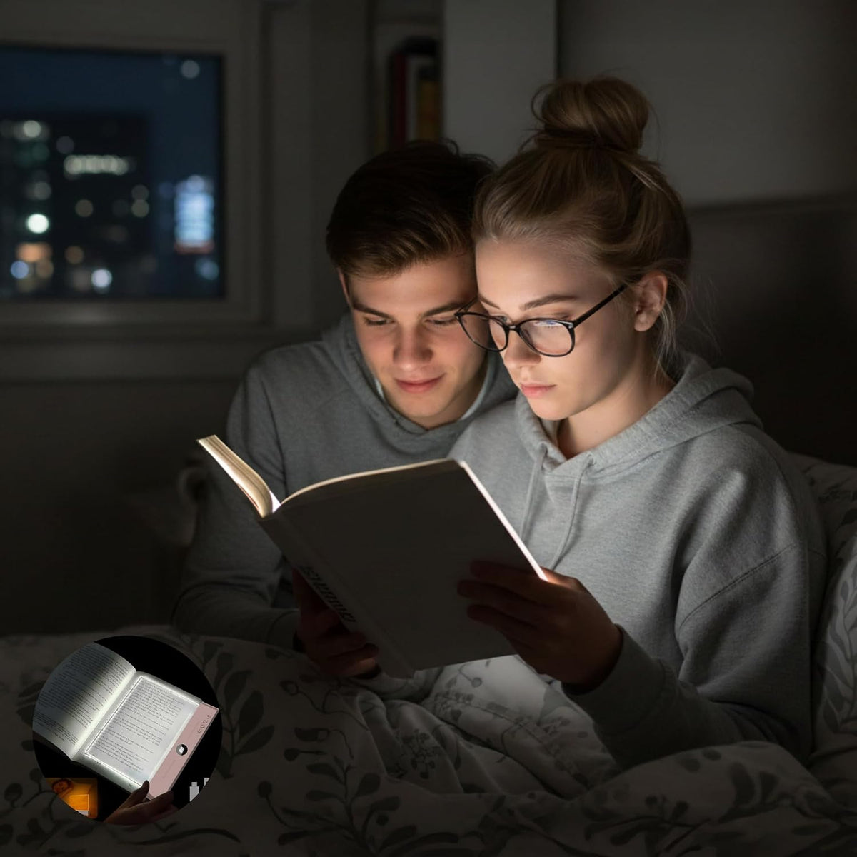 LED Flat Book Light for Reading at Night in Bed, Black