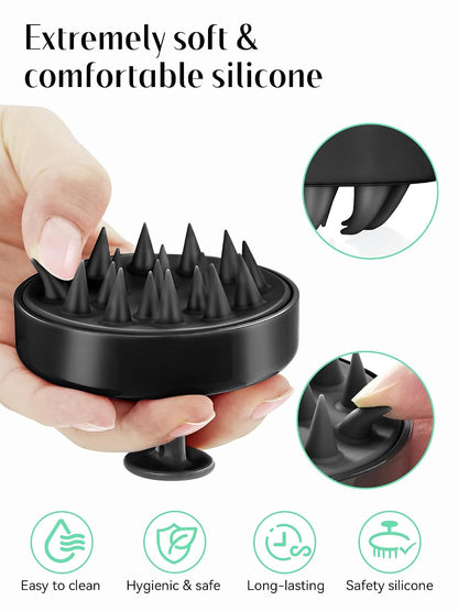 HEETA Scalp Massager Hair Growth, Soft Silicone Scalp Scrubber Shampoo Brush for Exfoliation, Dandruff Removal Head Massage Stress Relax, Wet & Dry Use for Thick Thin Curly Hair Care, Black