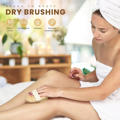 POPCHOSE Dry Brushing Body Brush, Natural Bristle Dry Skin Exfoliating Brush Body Scrub for Flawless Skin, Cellulite Reduction, Lymphatic Drainage and Blood Circulation Improvement