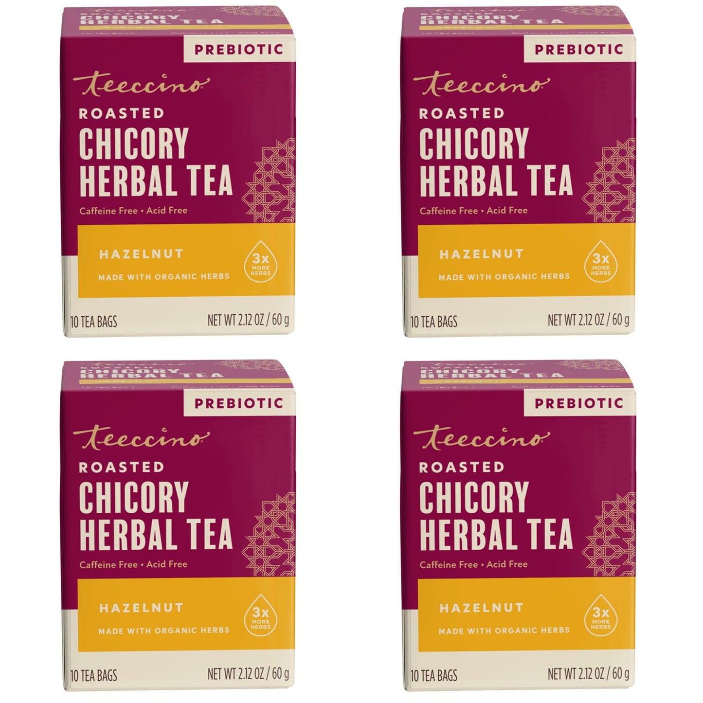 Teeccino Holiday Herbal Tea Sampler Assortment - Candy Cane, Gingerbread, Snickerdoodle - Caffeine-Free Holiday Dessert Teas with Prebiotic Chicory, 12 Tea Bags