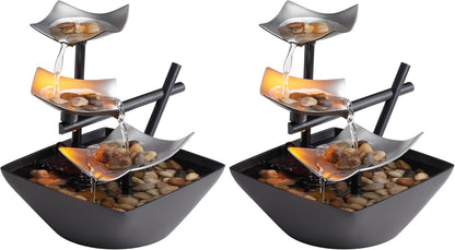 Homedics Tabletop Water Fountain, 3 Tier Indoor Waterfall Fountain with Natural River Rocks, Quiet Pump for Relaxation, Zen Home & Office Desk Décor, AA Battery Powered