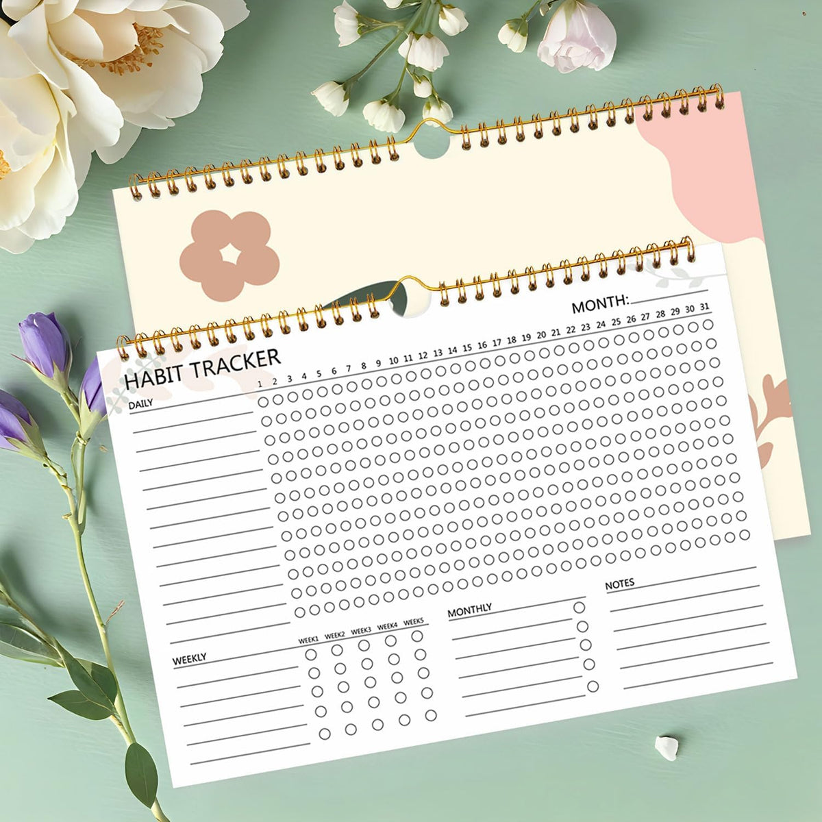 Habit Tracker Calendar, Aesthetic Daily Weekly Goal and Habit Tracker Journal, 12 Months Undated Habits Tracker Planner with Spiral Binding, Boost Productivity Tool and Workout Calendar, 11.7"x8.5"