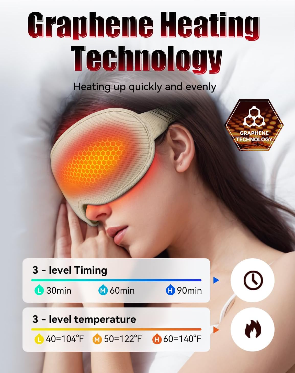 Sleep Mask, EVA BELLE Heated Eye Mask, Electric Sleeping Eye Mask, Warm Eye Compress Mask for Stye Relief, Adjustable Temperature & Timer, Electric Eye Heating Pad for Men Women-Graphene Heating