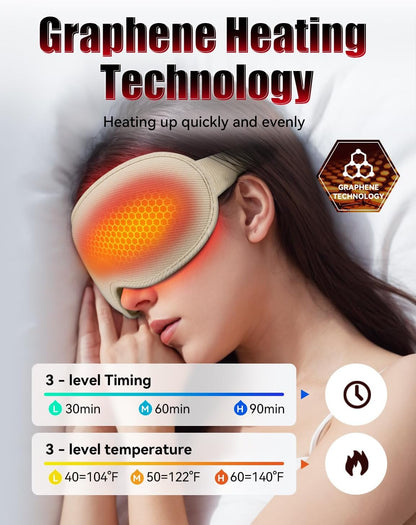 Sleep Mask, EVA BELLE Heated Eye Mask, Electric Sleeping Eye Mask, Warm Eye Compress Mask for Stye Relief, Adjustable Temperature & Timer, Electric Eye Heating Pad for Men Women-Graphene Heating
