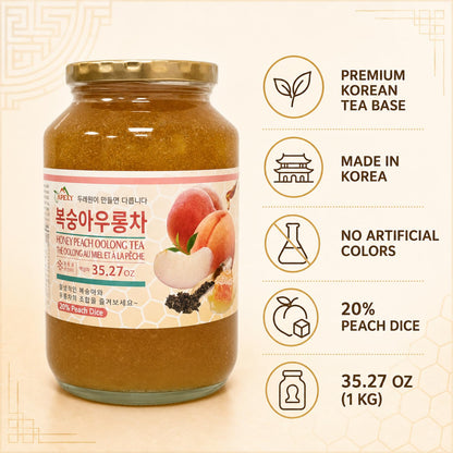 Apexy Korean Honey Peach Oolong Tea – Made with Real Fruit, No Artificial Colors – Premium Drink Base, Smoothies, Desserts, Cocktails, Yogurt, Spreads Made in KOREA 35.27oz (1kg). (Peach Oolong Tea)