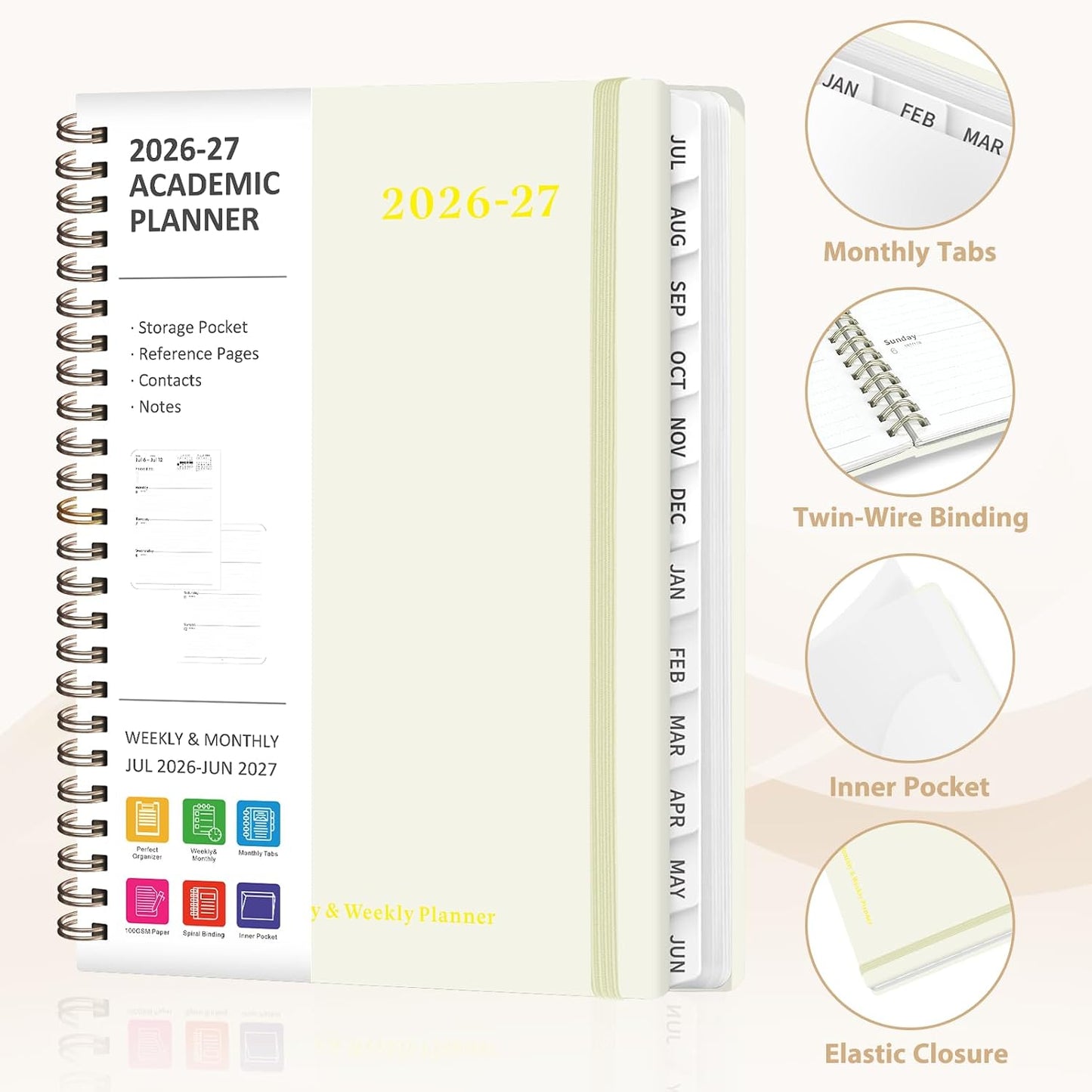 Planner 2026-2027, Weekly and Monthly Calendar Planner, JUL 2026 - JUN 2027 | Academic Year, Daily Agenda Book, A5(6.3'' x 8.5''), Sprial Bound, Inner Pocket, Office School Use