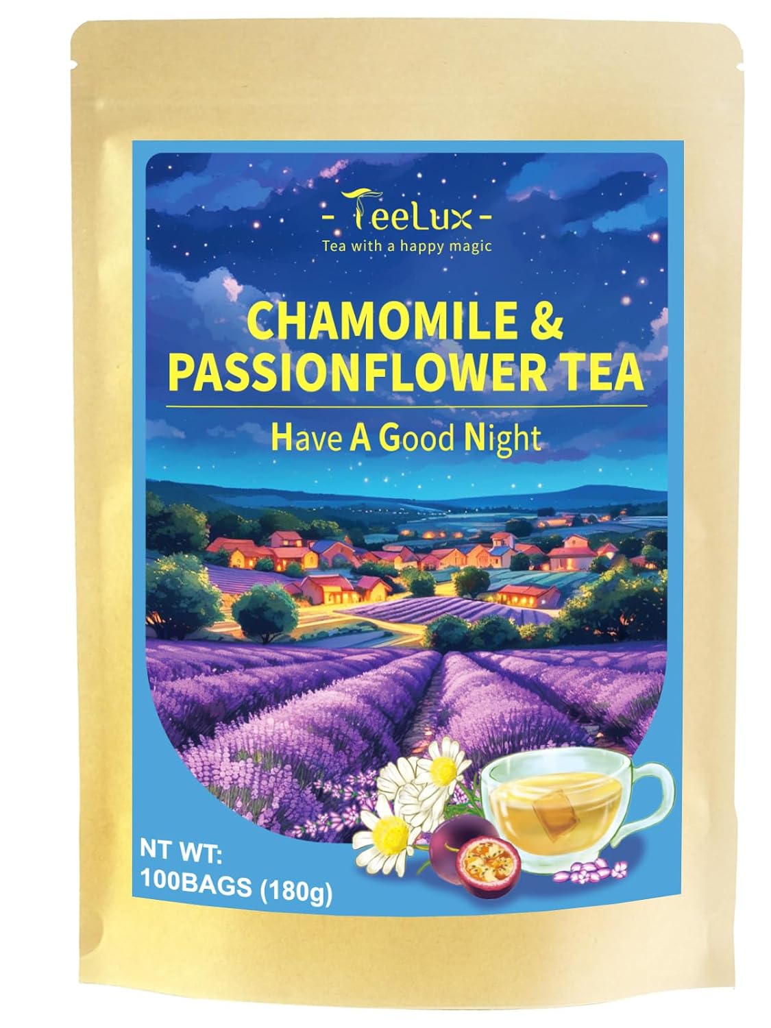 TeeLux Chamomile Passionflower Tea Bags, Smooth & Soothing Taste, 100 Count