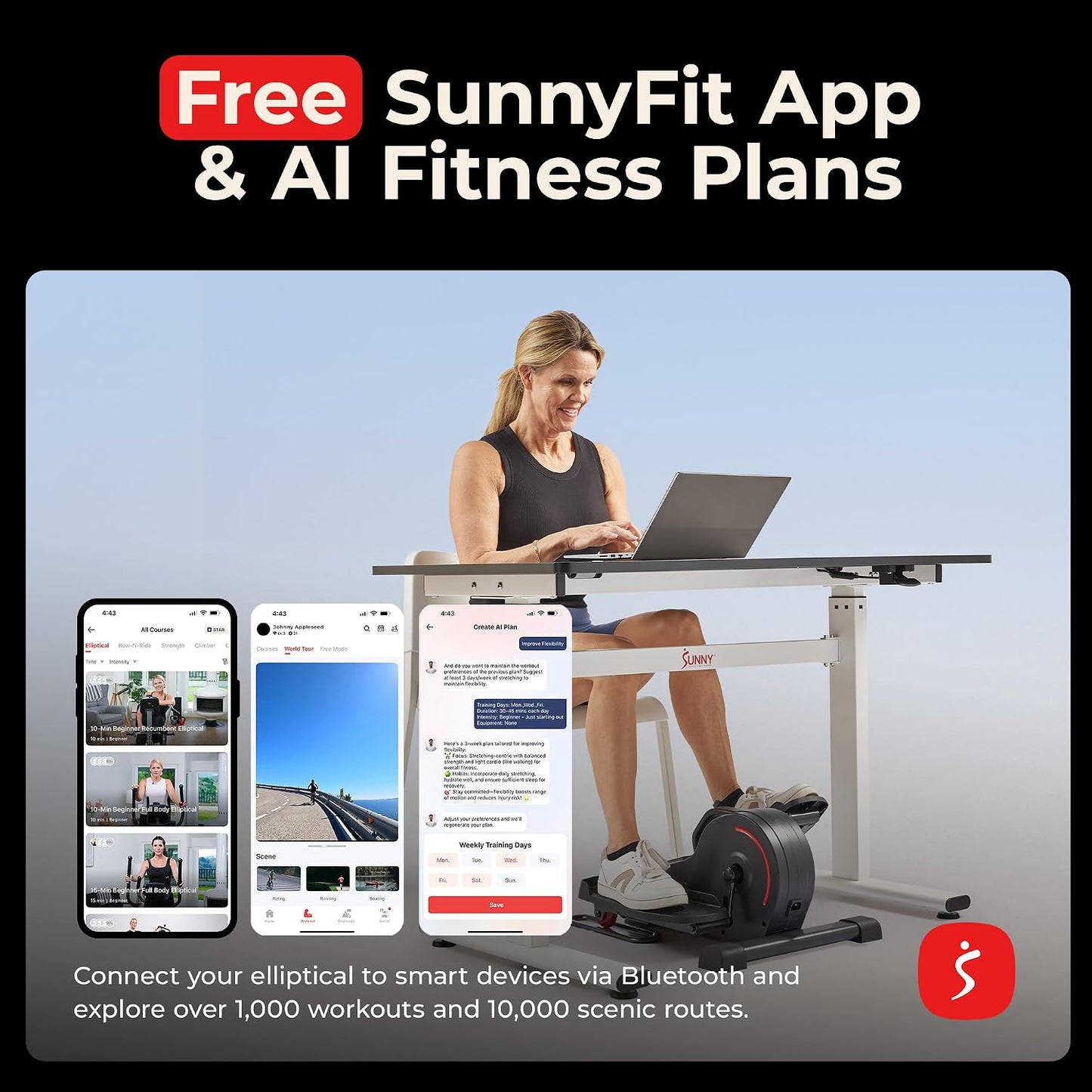 Sunny Health & Fitness Under Desk Pedal Elliptical Machine Leg Exerciser