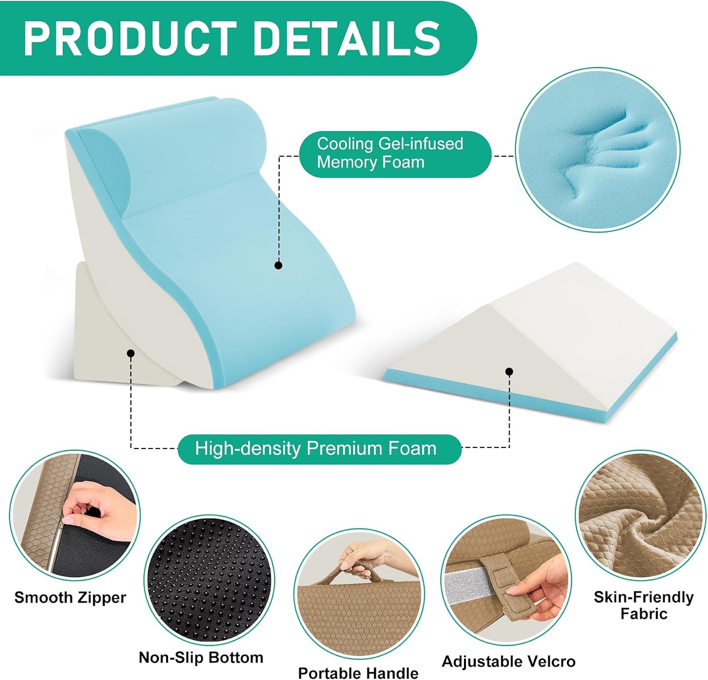 4PCS Wedge Pillow Set for After Surgery, White/Grey