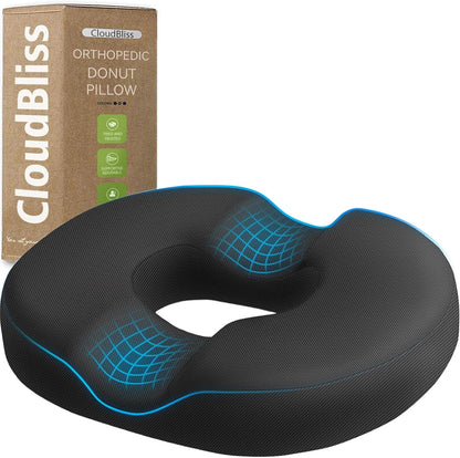CloudBliss Donut Pillow Stadium Seat Cushion for Tailbone Pain Relief and Hemorrhoids, Memory Foam Seat Chair Cushion, Portable Seat Cushions for Bleachers, Car, Home & Office