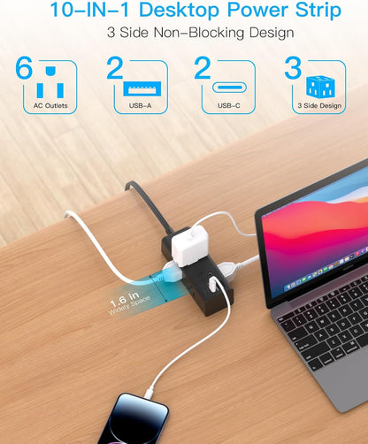 One Beat 10Ft Extension Cord with Multiple Outlets,Flat Plug Power Strip