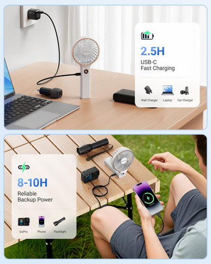 SWEETFULL Handheld Portable Fan, 5000mAh Rechargeable Battery, 6 Speed Wind, LED Digital Display, Foldable Electric Personal Mini Travel Fan with Backup Power, Summer Essentials Gifts for Women Girl