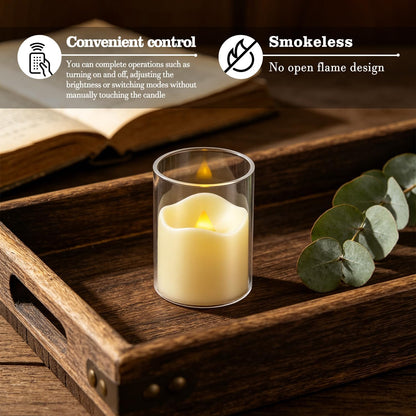 24 Pcs LED Flameless Candles with Remote, 3D Flickering Flame & LED String Lights, Acrylic Clear Cylinder, Timer Function, Romantic Ambience for Home Decor, Party, Wedding (Ivory).