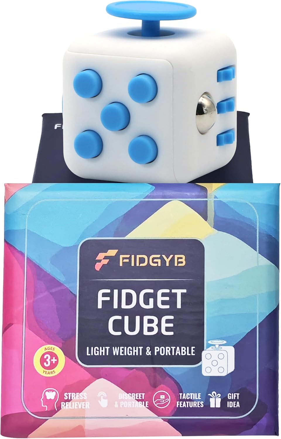 Cube Fidget Stress Relief Toy for Adults & Kids, Smooth, Quiet Sensory Toy for Anxiety, Focus & ADHD Idea[WHI_Blue]