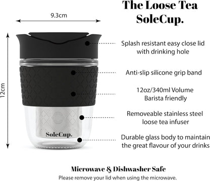 Large Travel Mug Loose Tea Infuser - Detachable Tea Strainer with Spill Proof Lid - 18oz/530ml BPA-Free Reusable Glass Travel Coffee Cup with Silicone Band (Ice Cream, 18oz)