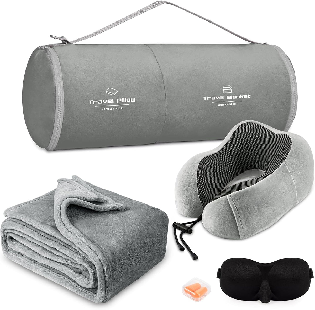 urnexttour Travel Pillow and Blanket Set Neck Pillow Airplane Foam Black