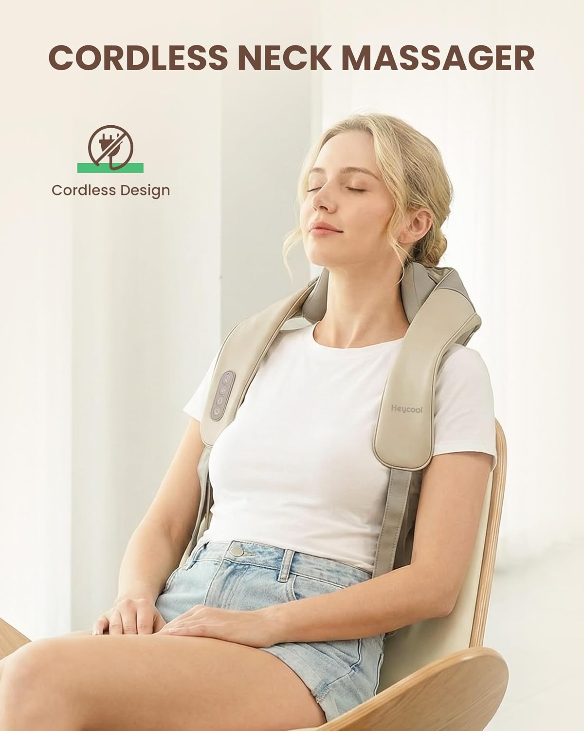 Heycool Cordless Neck Massager with Heat, FSA Eligible HSA 4D Deep Kneading Neck Shoulder Massager for Pain, Shiatsu Back Massager for Shoulder, Gifts for Mom Dad Gifts for Women, Men