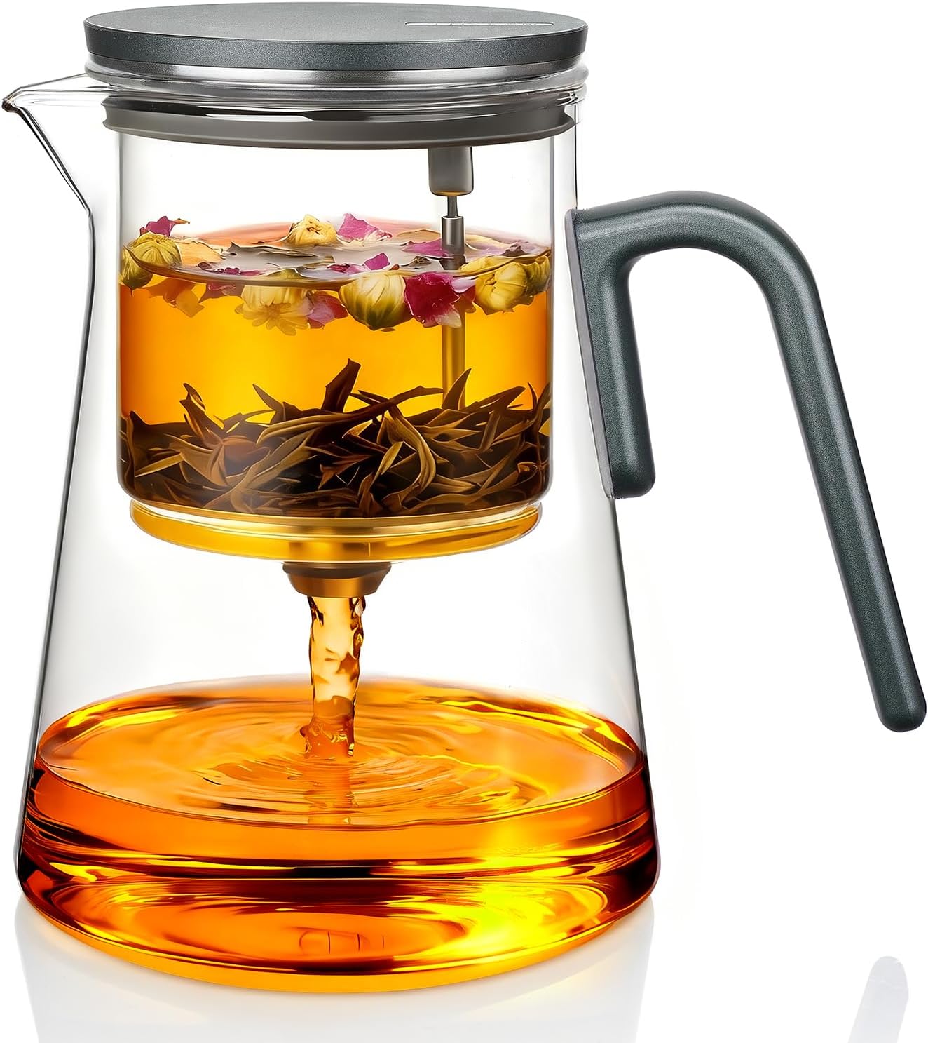 ZENS Magnetic Tea Pot, Enchanted Glass Teapot with Infuser and Magnetic Suction Lid for Mess-Free Loose Tea Diffusers, Walnut Wood Handle, Tea Lovers Gifts