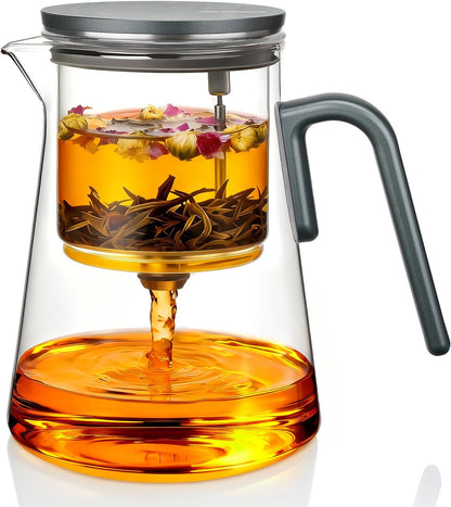 ZENS Magnetic Tea Pot, Enchanted Glass Teapot with Infuser and Magnetic Suction Lid for Mess-Free Loose Tea Diffusers, Walnut Wood Handle, Tea Lovers Gifts