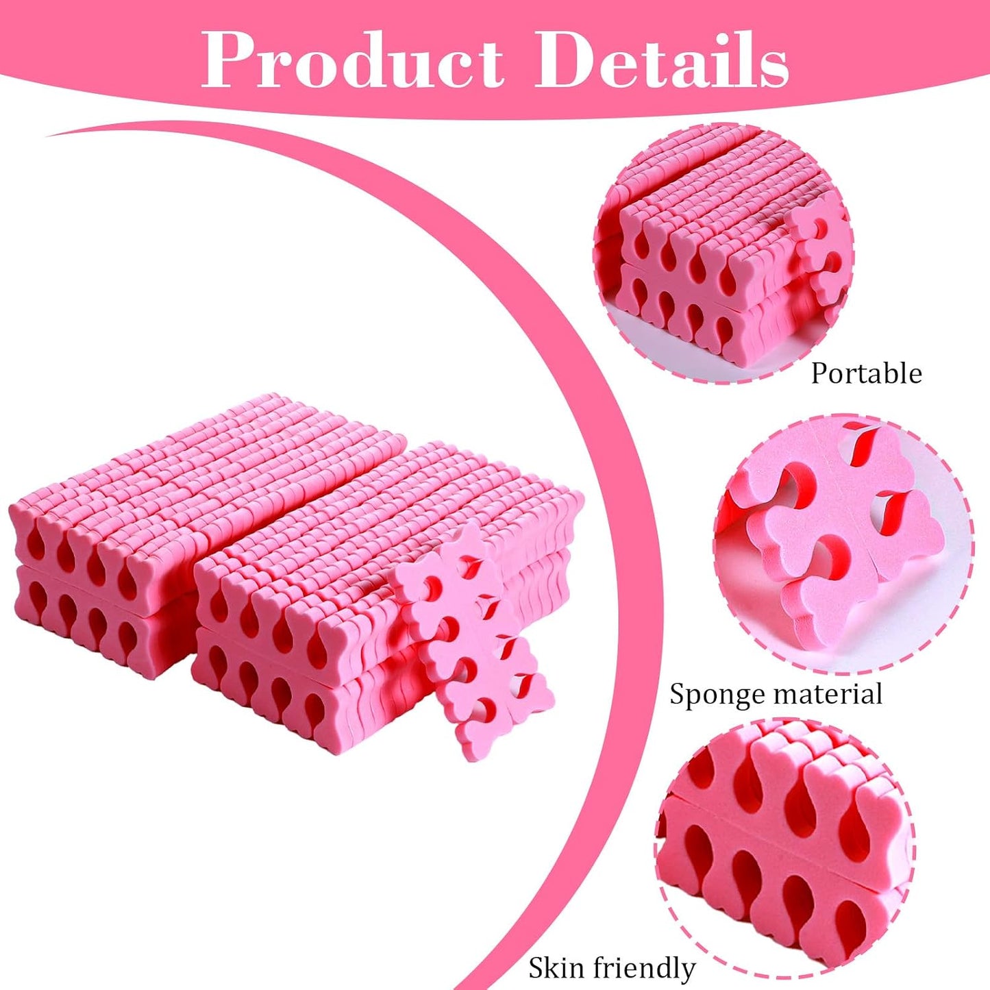 100 Pcs Sponge Toe Separators Soft Finger Separators Premium Pedicure Tool Kit Flexible Toe Divider Spacer for Polishing Pedicure Manicure Coating Nail Art Beauty Accessories (Pink)