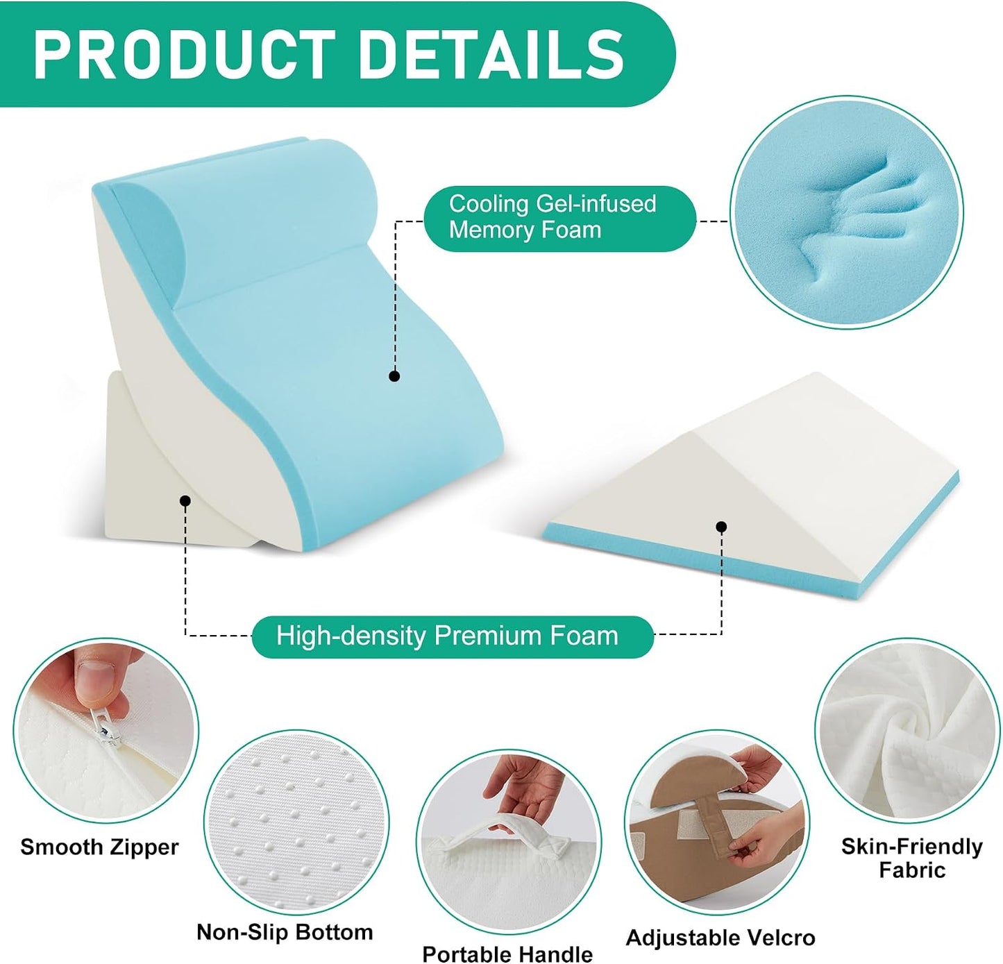 4PCS Wedge Pillow Set for After Surgery, White/Grey
