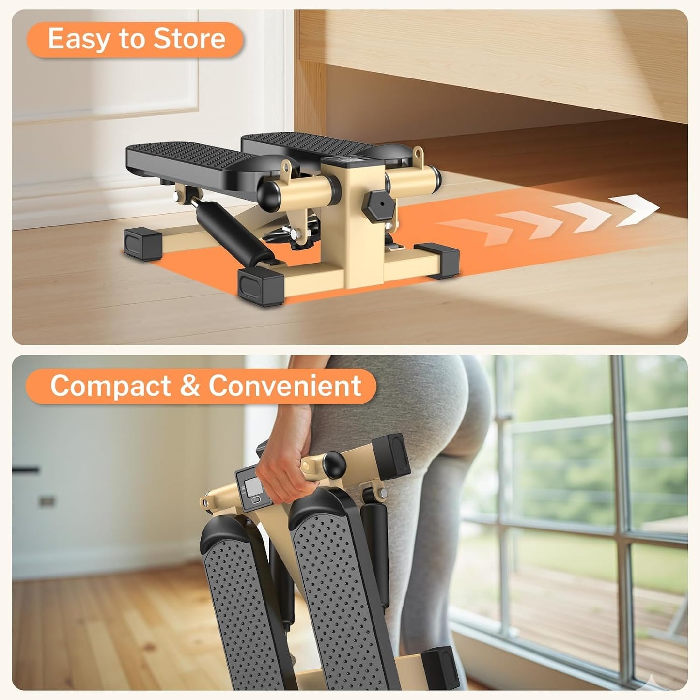 Mini Steppers for Exercise At-Home, Step Fitness Machines with Resistance Bands and LCD Monitor, Mini Stair Stepper with 220 LBS Loading Capacity for Daily Workout