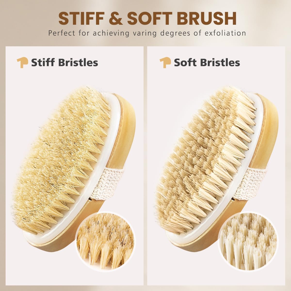 POPCHOSE Dry Brushing Body Brush, Natural Bristle Dry Skin Exfoliating Brush Body Scrub for Flawless Skin, Cellulite Reduction, Lymphatic Drainage and Blood Circulation Improvement