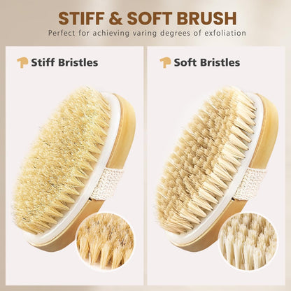 POPCHOSE Dry Brushing Body Brush, Natural Bristle Dry Skin Exfoliating Brush Body Scrub for Flawless Skin, Cellulite Reduction, Lymphatic Drainage and Blood Circulation Improvement