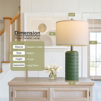 PoKat 20.75" Small Modern Ceramic Table Lamps Set of 2 for Bedroom, White Bedside Lamps for Night Stands, Farmhouse Desk Home Decor Gift Nightstand Table Lamps for Living Room End Table Beige