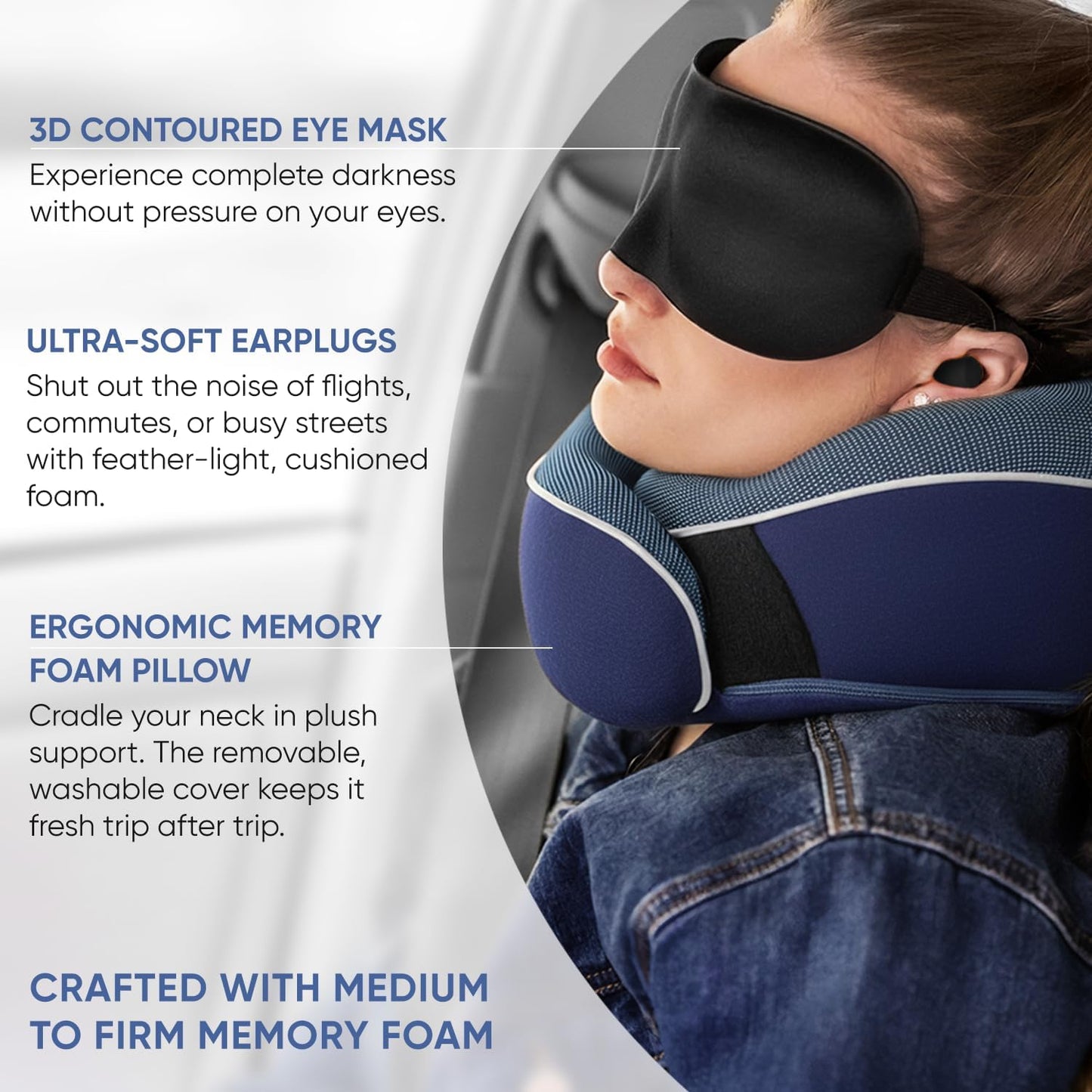 Proglobe Travel Neck Pillow for Airplanes, Long Haul Flight Kit, Grey