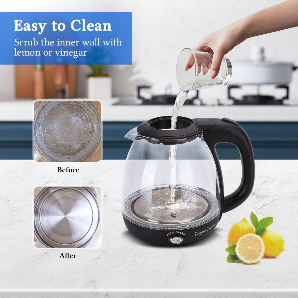 Taylor Swoden Electric Kettle with Tea Infuser, 1L Small Electric Tea Kettle with Keep Warm, LED Light Hot Water Boiler & Heater for Coffee & Teas, Auto Shut-Off & Boil Dry Protection, BPA Free, Black