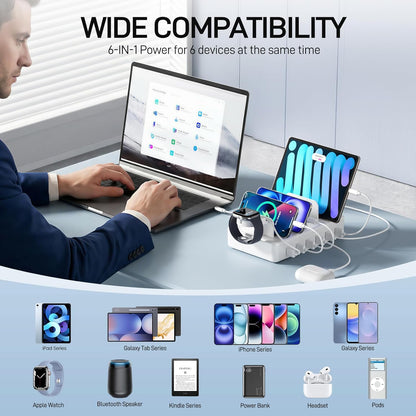 Charging Station for Multiple Devices, 50W 6 Ports Charging Dock with Stand