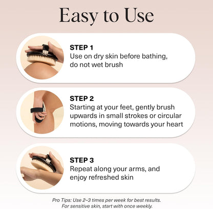 Kitsch Dry Brushing Body Brush for Lymphatic Drainage- Soft Bristles Shower Brush - Dry Brush to Remove Dry Skin and Improves Blood Circulation, Body Scrubber for Glowing Skin, Sauna Accessories