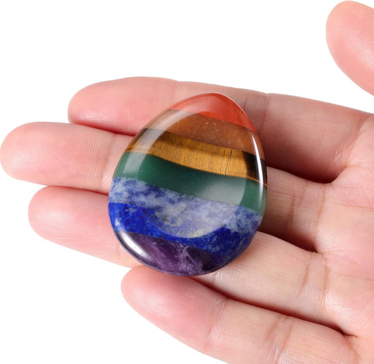 Jovivi Thumb Worry Stone - Palm Stones Pocket Natural Chakra Reiki Healing Crystals Therapy Geometry - Lapis Lazuli