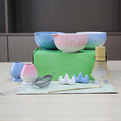 Matcha Whisk Set – Ceramic Matcha Bowl with Pour Spout, Bamboo Whisk, Whisk Holder, Scoop, Sifter – Japanese Matcha Kit for Beginners (Pink)