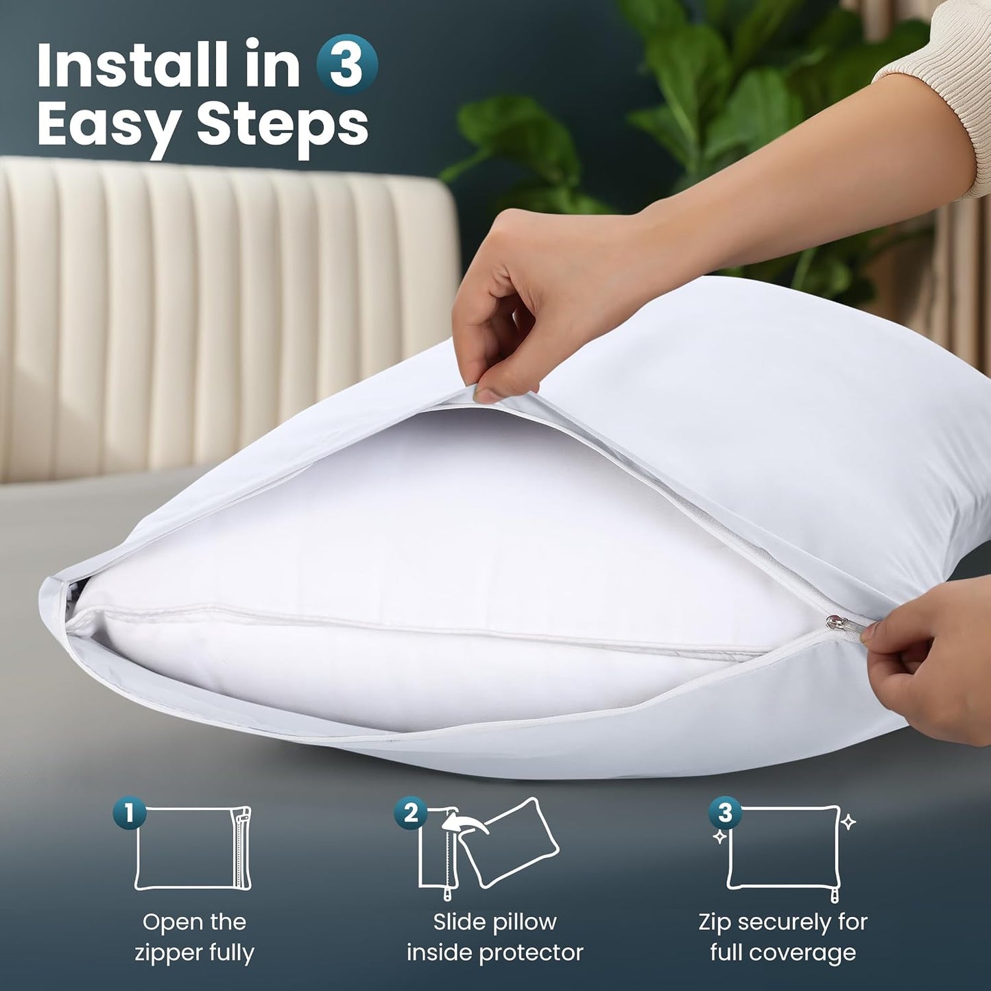Utopia Bedding 4 Pack Pillow Protectors with Zipper Queen Size, Soft Brushed Microfiber Fabric Pillow Cases, Shrinkage and Fade Resistant Pillow Covers (White)