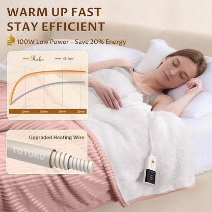 Reaks Electric Heated Throw Blanket, Silky Soft Flannel & Sherpa Heating Blanket Throw with 5 Heat Levels & 3 Hours Auto Off, Warm Gifts for Women Mom Grandma, ETL Certified (50x60 inches, White)