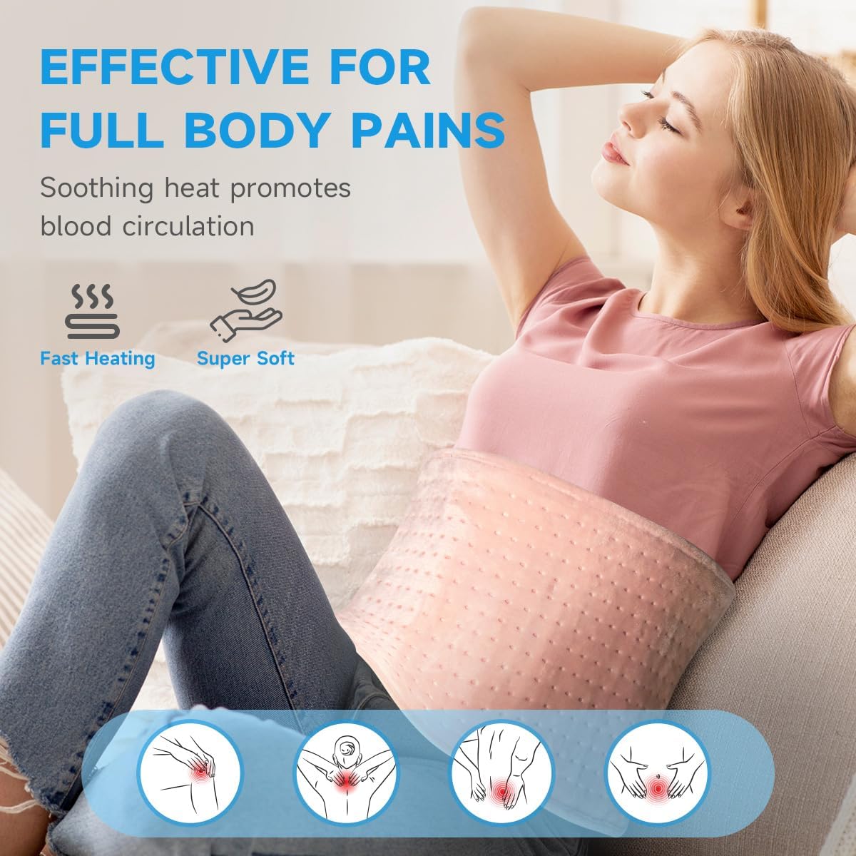 GOTCOZY Heating Pad 12"x24" for Back Pain Relief & Cramps(Rose)