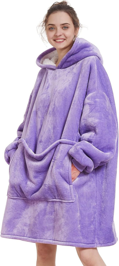 Aemilas Wearable Blanket Hoodie - Warm Sherpa Blanket Sweatshirt as Gifts for Adult Women Mom Men, One Size Fits All