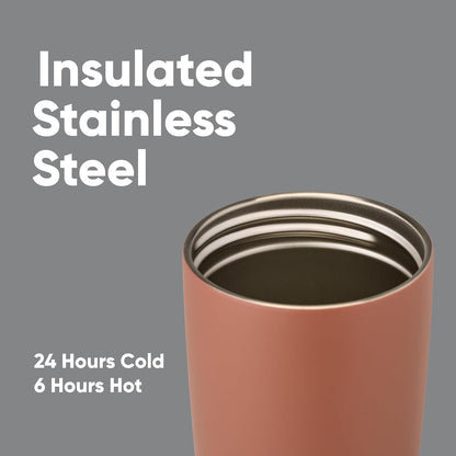 Owala SmoothSip Slider Insulated Stainless Steel Coffee Tumbler, Reusable Iced Coffee Cup, Hot Coffee Travel Mug, BPA Free 12 oz, Pink (Pucker Up)
